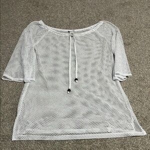 White Mesh coverup with Drawstring